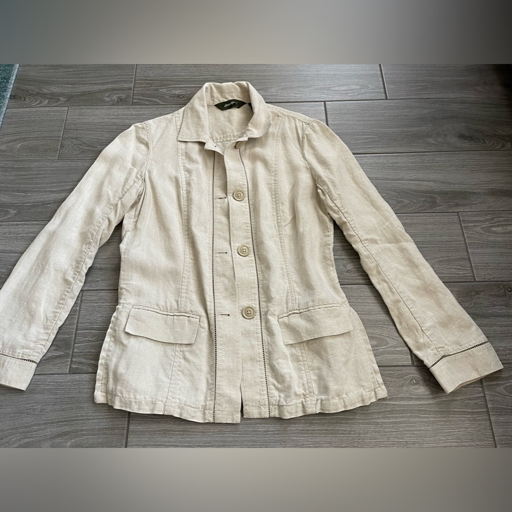 Eddie Bauer Linen Blazer Jacket, size Small—Lagenlook•••Beige/Cream tone!